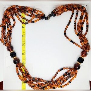 Vtg Lucite Necklace Multi Strand Faux Amber Tortoiseshell Long Chunky Statement
